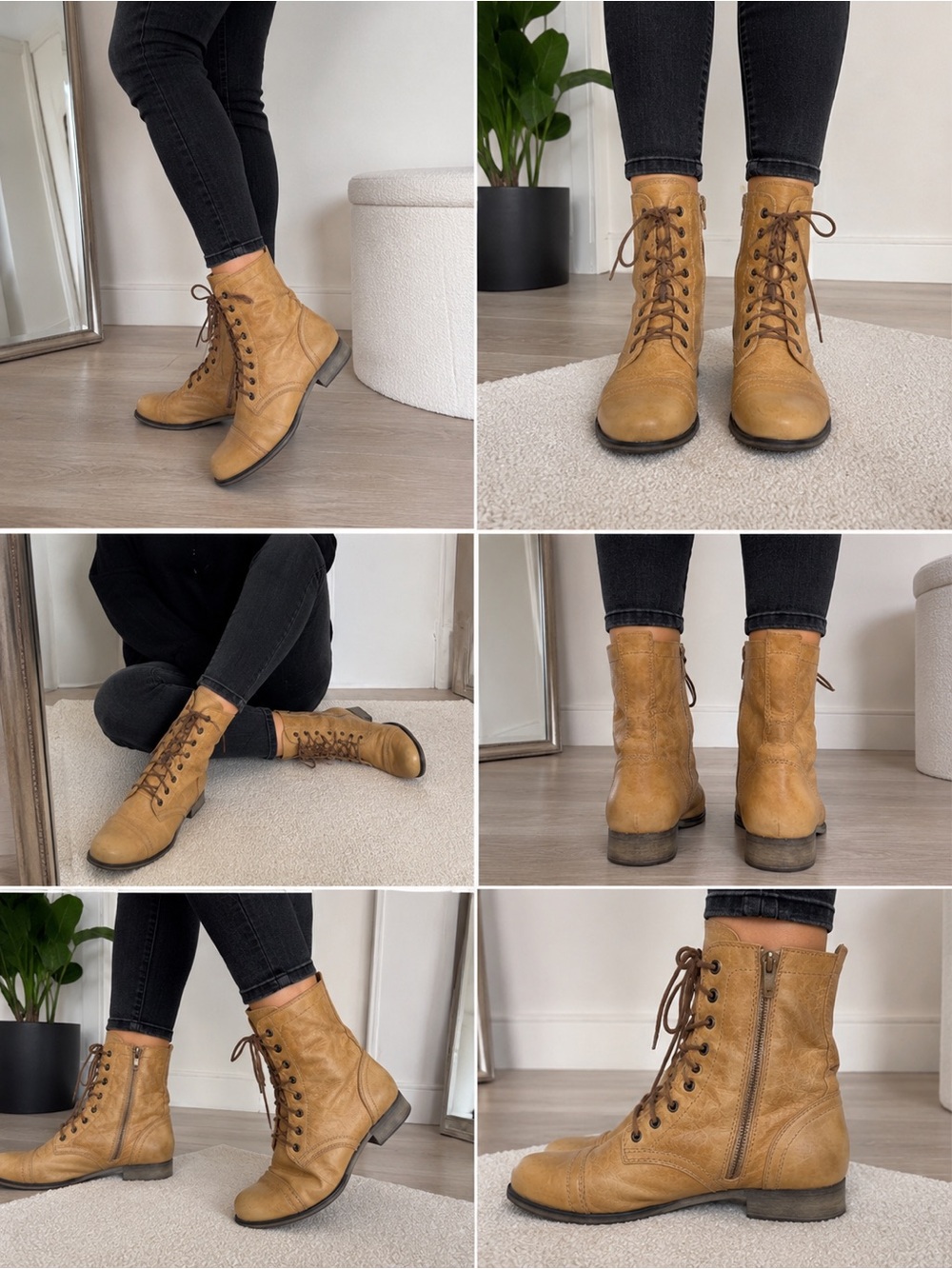 Steve Madden Tan Lace-Up Leather Combat Boots